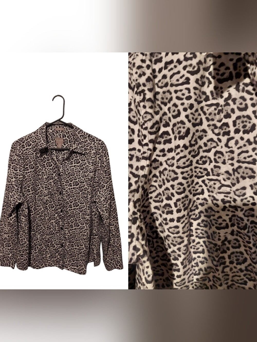 Chico's Animal Print Wrinkle Resistant Button Shirt Top 3 US 16/18 Office Career